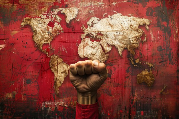 Photo a hand gesturing towards a map of the world suitable for travel concepts