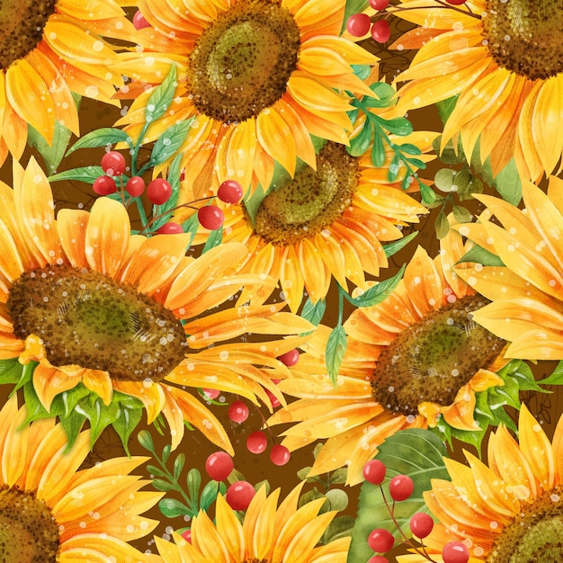 Hand getekend aquarel naadloos patroon met zonnige gele zonnebloemen Gelukkig zomerstemming