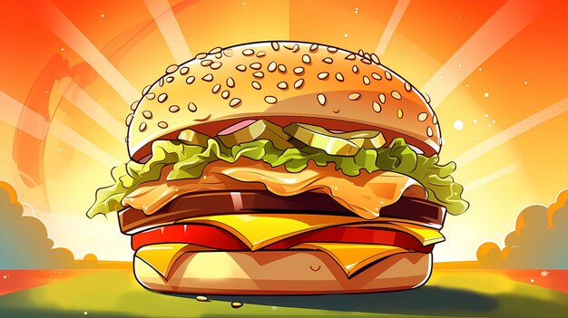 Hand getekend cartoon heerlijke hamburger illustratie