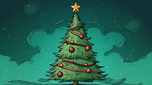 hand getekend cartoon kerstboom illustratie ontwerp