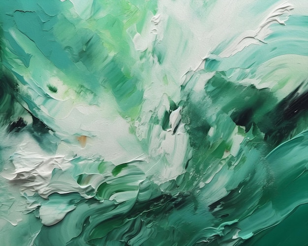 Hand getekend olieverfschilderij met blauwe groene en witte kleur textuur kleurrijke abstracte kunst