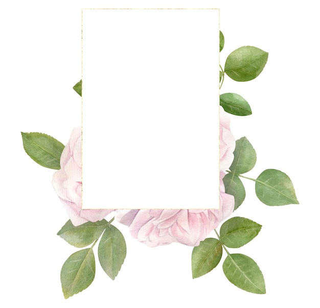 Hand getekende aquarel frame met roze roze bloemen