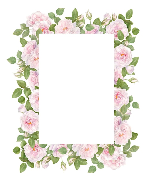 Hand getekende aquarel frame met roze roze bloemen