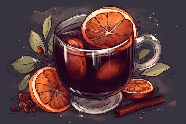 Foto hand getekende glühwein illustratie