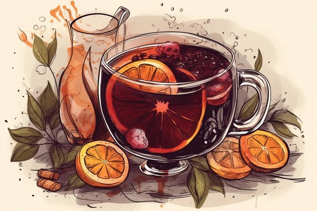 Foto hand getekende glühwein illustratie