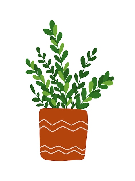Hand getekende kamerplant illustraties geïsoleerd op een witte achtergrond. groene bladeren bloeien in een pottenillustratie. kamerplant clipart.