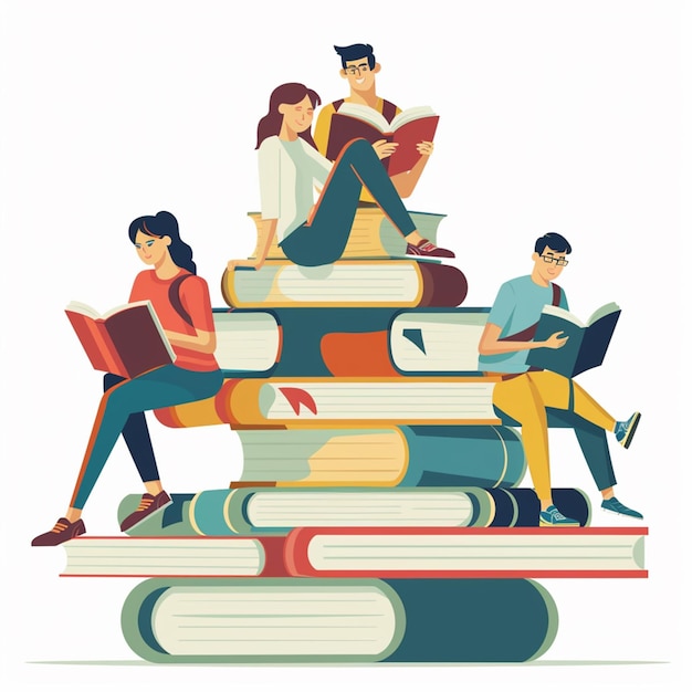 Hand getekende platte ontwerp boekenclub illustratie