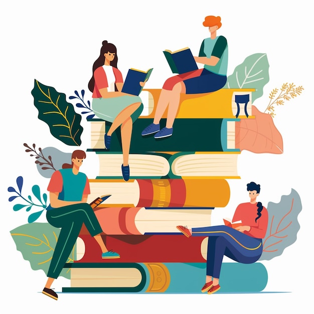 Hand getekende platte ontwerp boekenclub illustratie