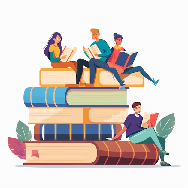 Hand getekende platte ontwerp boekenclub illustratie