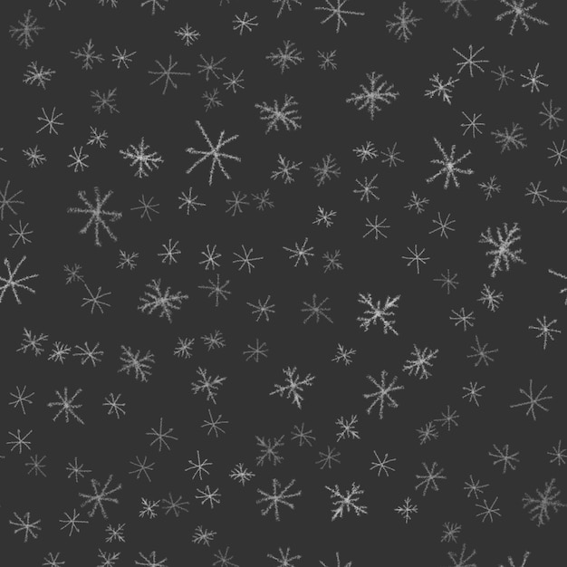 Hand getekende sneeuwvlokken Kerstmis naadloze patroon. Subtiele vliegende sneeuwvlokken op de achtergrond van krijtsneeuwvlokken. Mooie krijt handgetekende sneeuw overlay. Elegante decoratie voor het vakantieseizoen.