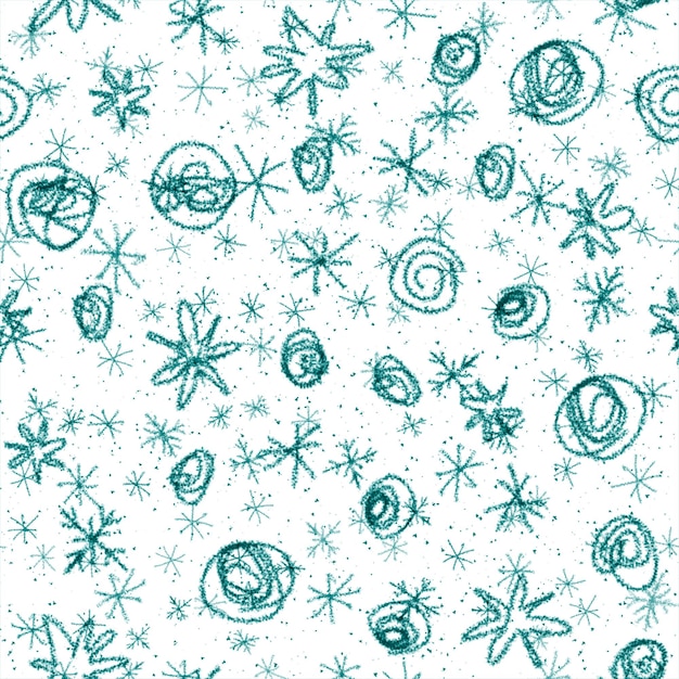 Hand getekende sneeuwvlokken Kerstmis naadloze patroon. Subtiele vliegende sneeuwvlokken op de achtergrond van krijtsneeuwvlokken. Verleidelijke krijt handgetekende sneeuw overlay. Mooie decoratie voor het vakantieseizoen.