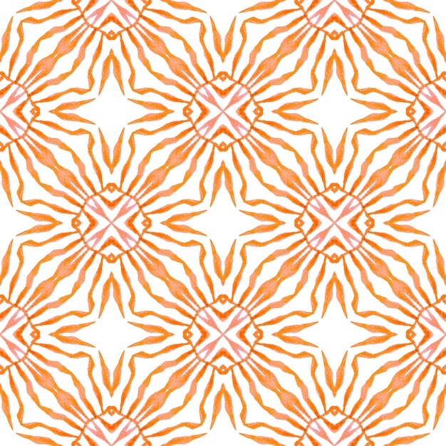 Hand getekende tropische naadloze grens. Oranje levend boho chic zomerontwerp. Textiel klaar schattige print, badmode stof, behang, inwikkeling. Tropische naadloze patroon.