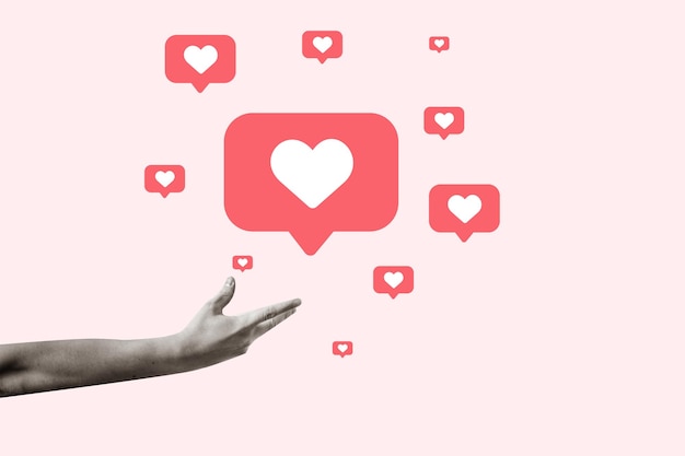Foto dare la mano come notifiche alle persone dipendenti dai social media e dai feedback online