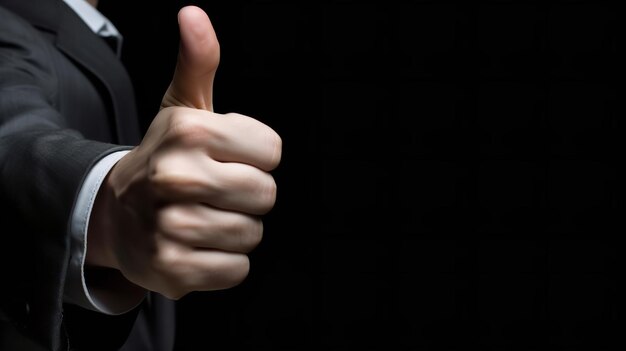 A hand giving a thumbs up on a black background