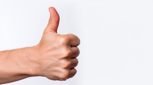 A hand giving a thumbs up on a white background