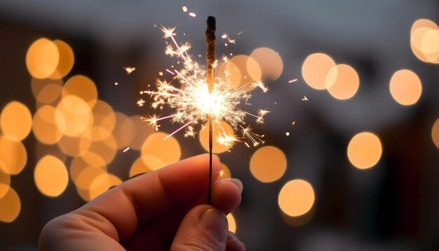 A hand gloved in white holds a sparkler aloft