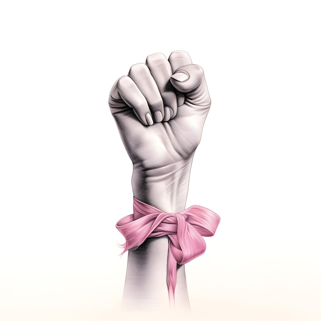 hand gripping a pink ribbon Breast Cancer Awareness