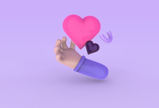 Hand and heart colorful 3d illustration icon isolated