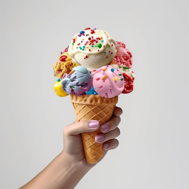 a hand hold ice cream on white background