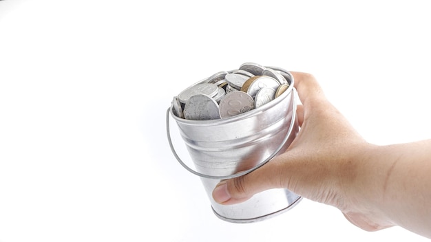 Hand Hold Metal Bucket Full with Money