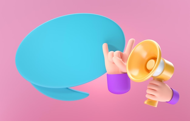 Hand Holding a 3D Megaphone with Speech Bubble 3D Illustration