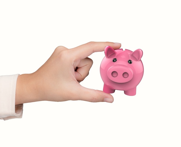 Hand holding 3d rendering piggy bank