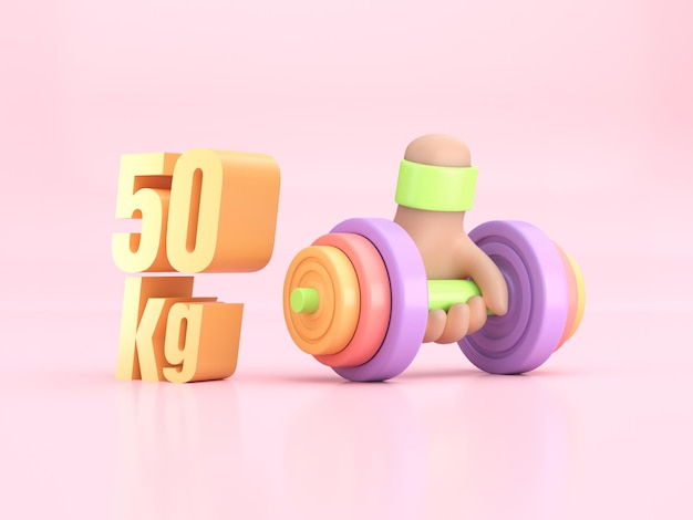 Photo hand holding a 50kg dumbbell 3d render