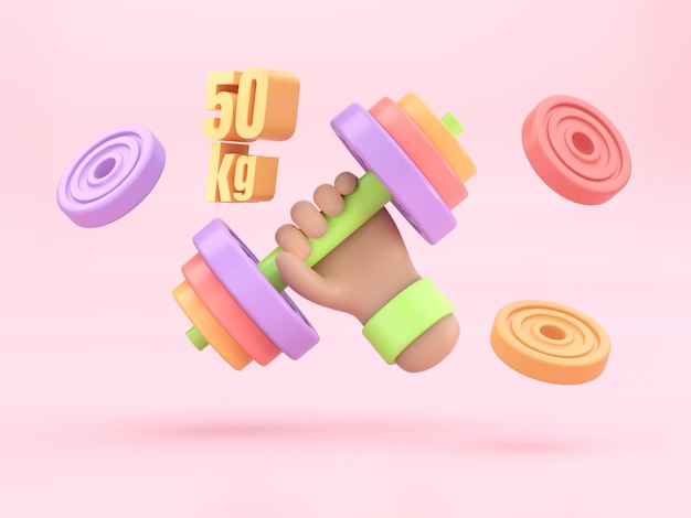 Hand holding a 50kg dumbbell 3D render