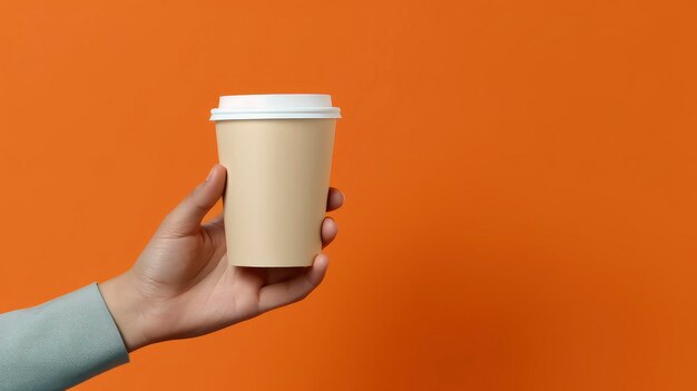 Фото Рука держит чашку кофе на пустом фоне генеративный ии