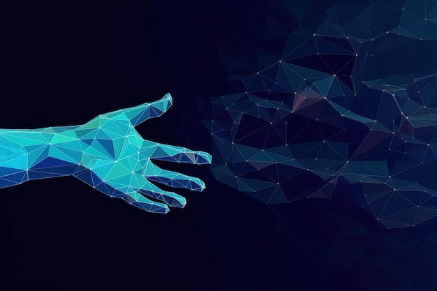 hand holding an abstract line futuristic pattern blue