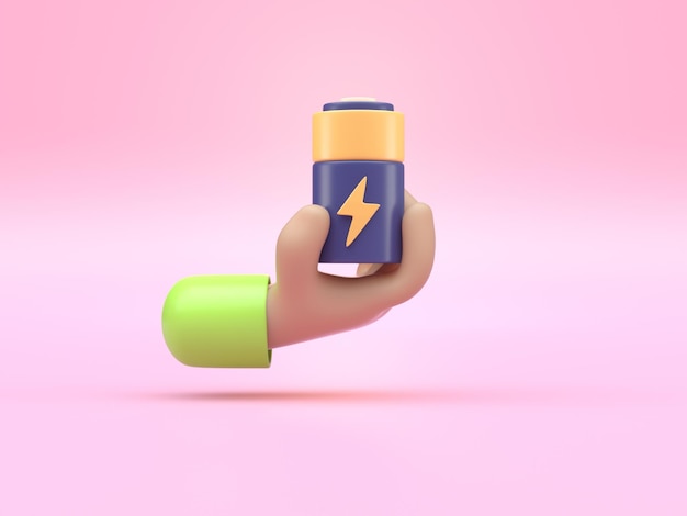 Hand Holding an Alkaline Battery 3D render