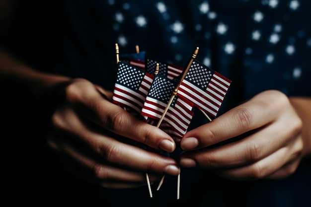 Photo hand holding american flag ai generated