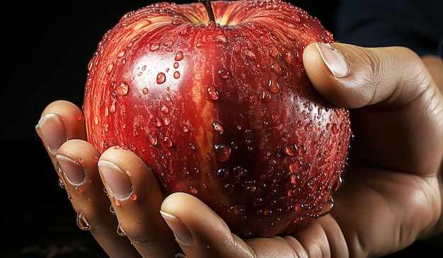 Рука держит яблоко, созданное AI