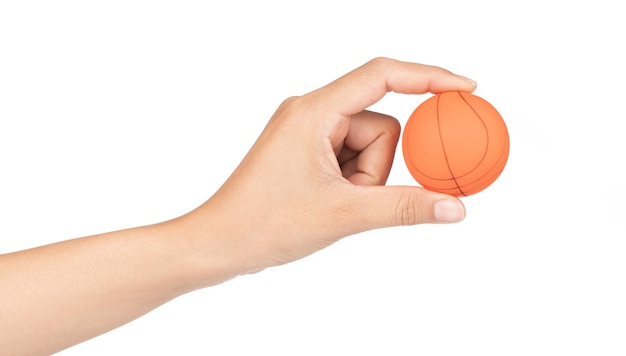 Photo hand holding basketball isolated on white background