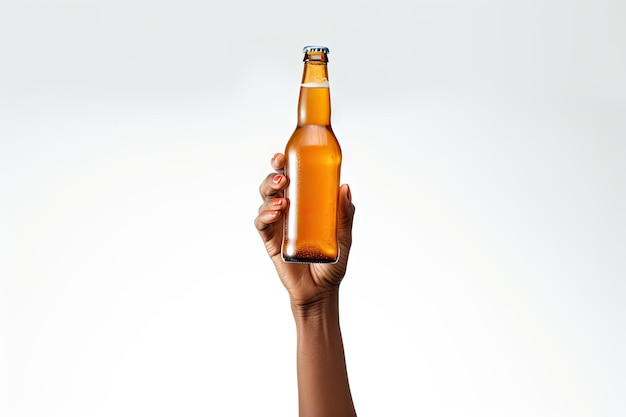 Hand Holding Beer Bottle Isolated Drink Bottle in Hand on White Background Generative AI Illustration