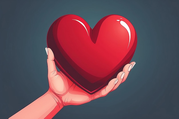 Hand holding a big red heart vector illustration with one hand