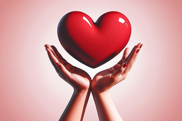 Hand holding a big red heart vector illustration with one hand