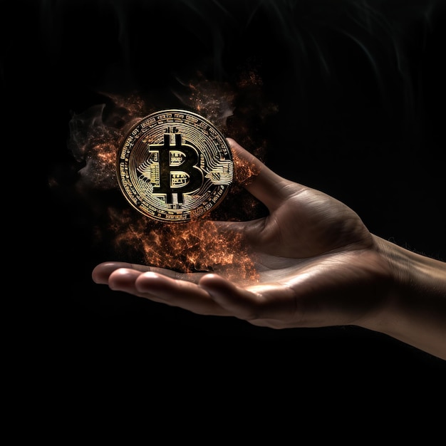 hand holding a bitcoin