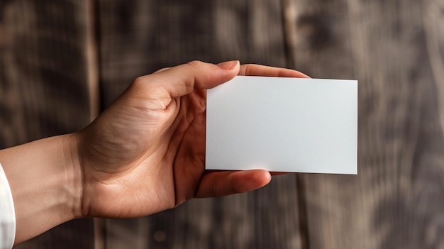 Hand holding blank business card