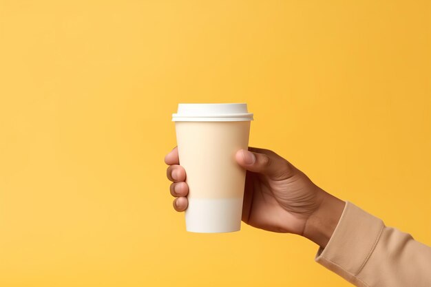 Hand holding a blank take away coffee cup mock up style AI Generated