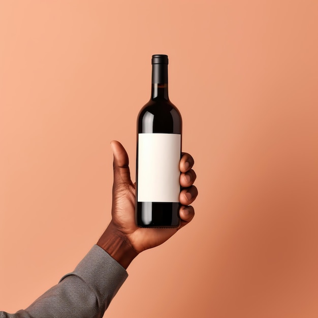 Hand holding a blank wine label mock up style AI Generated illustration