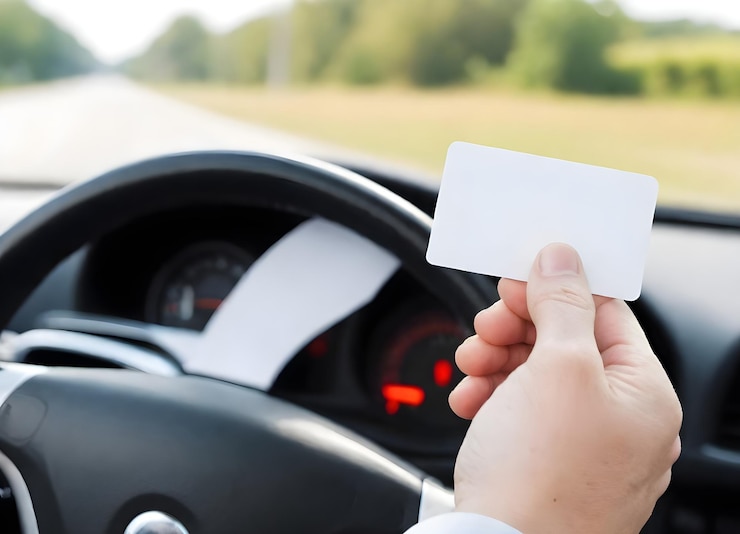 Photo hand holding business card identification card or drivers license