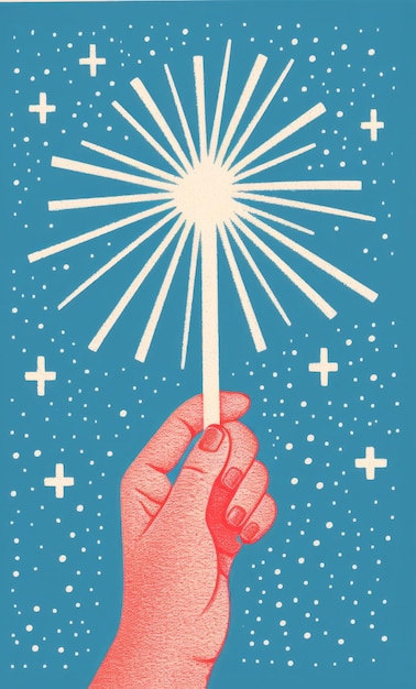 Foto una mano che tiene in mano un fuochi d'artificio di celebrazione in stile illustrazione disegnata a mano