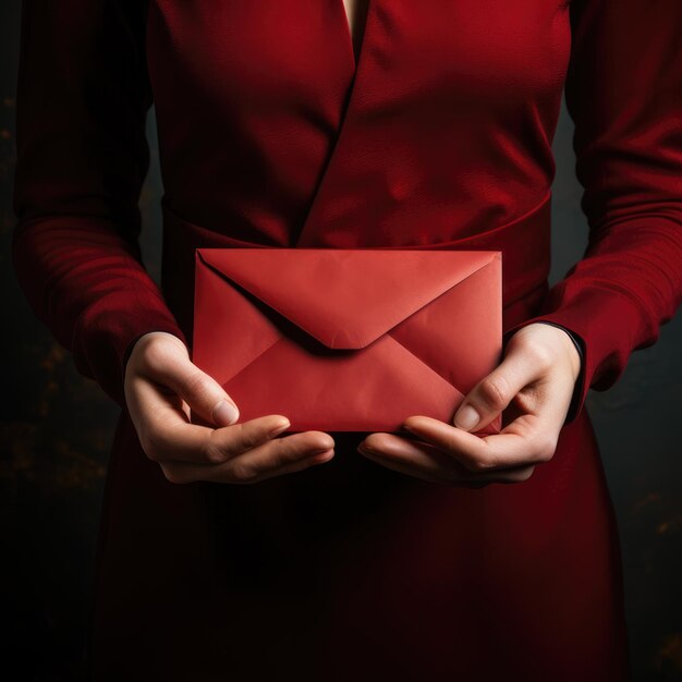 Фото Рука в китайском красном конверте подарок на счастливый лунный новый год