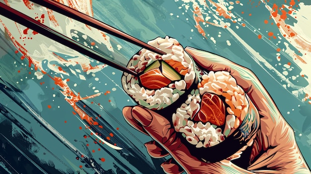 a hand holding chopsticks with chopsticks in it