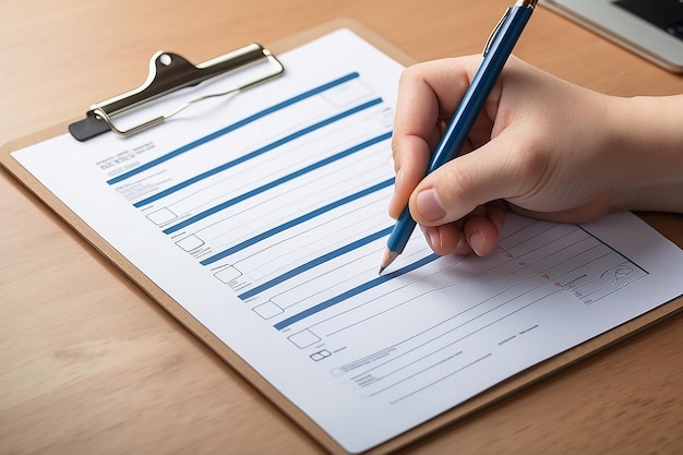 Hand holding clipboard with checklist and pencil