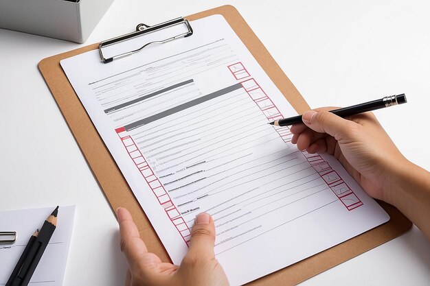 Hand holding clipboard with checklist and pencil