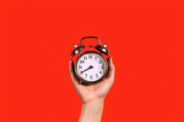 A hand holding a clock that says the time magazine collage style