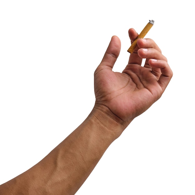 Photo hand holding a clove cigarette isolated on a white background