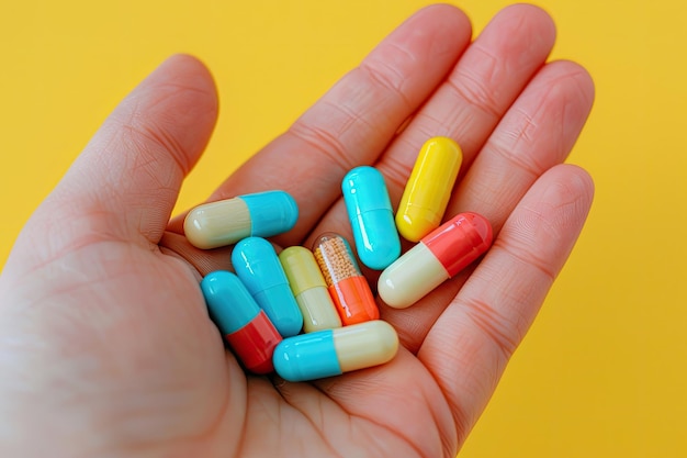 Hand Holding Colorful Assortment of Capsules